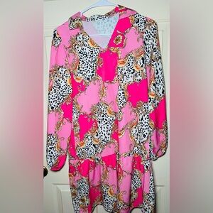 Sunday Up Unique Pink Cheetah‎ Lightweight Elegant Summer Dress S
